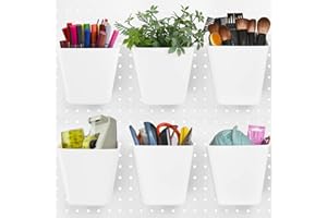 6 Pack Large Pegboard Storage Bins with Hooks, Square Shape, Garage Workbench, Craft Room, Office, Playroom, Kitchen Storage 