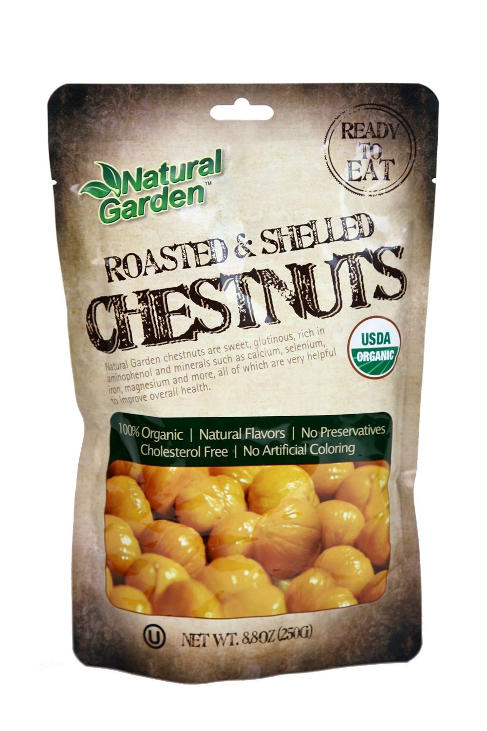 8 Pack Natural Garden 100 Roasted & Peeled Organic Chestnuts (8.8oz / 250g
