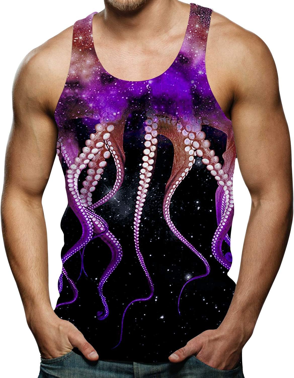 Spreadhoodie Mens Tank Tops 3D Printed Sleeveless T-Shirts Vest for Holiday Trips Swimming Baths Outdoor Sports Gym S-XXL