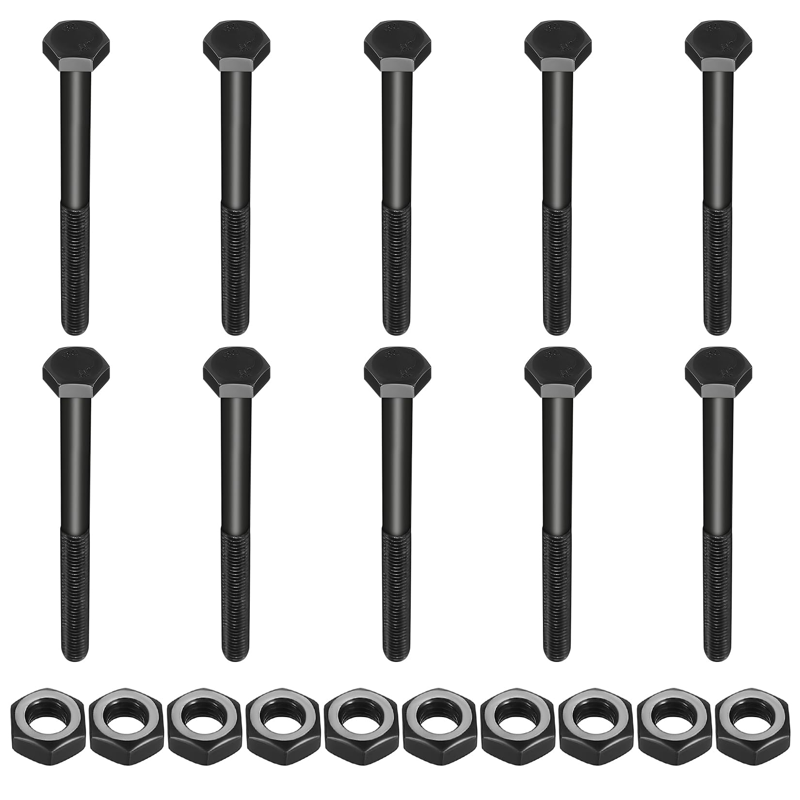 10 Pcs M10x120 Hex Bolts and Nuts Set, Hex Head Screws, Part Threaded Hexagon Machine Screws Nuts and Bolts Sets for Bike Mechanical （black M10x120mm ） — image 1