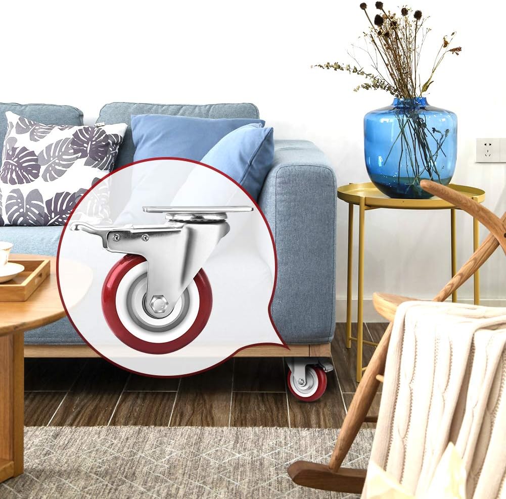 SPACECARE 4 Inches Swivel Caster Wheels, 1360Lbs with 360 Degree Heavy Duty Swivel Locking Casters with Brake Set of 4, No Noise Swivel Plate Castors: Home Improvement
