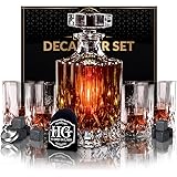 Whiskey Decanter Set with 4 Glasses and 9 Cooling Whisky Stones, Funnel for Rum, Scotch, Bourbon, Liquor Crystal Clear Whiske