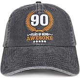 InnoBeta 90th Birthday Gifts for Women Men, 90 Years of Being Awesome, Adjustable Cotton Embroidered Baseball Cap, Grey