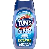 TUMS Smoothies Antacid Tablets, Heartburn Relief, Berry Fusion, 60 Count | Extra Strength Formula, Neutralizes Acid Instantly for Indigestion and Upset Stomach, Multi-Symptom Relief, Gluten Free