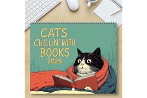Cats Chillin' with Books Wall Calendar 2026 Cat Calendar Cat-Themed Monthly Planner Large Funny Wall Calendar for Home Decor