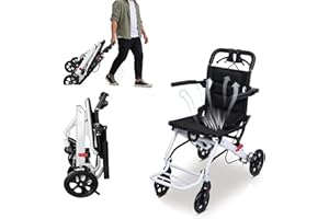 Lightweight Folding Wheelchair, Only 8.2kg,Portable Transport Wheelchair with Adjustable Safety Strap 270° Flip-Back Armrests