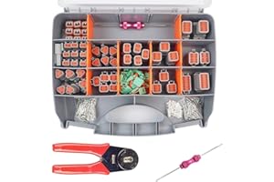 Goyappin Deutsch Connector Kit with Crimper, 2 3 4 6 8 12 Pin Connector kit, Deutsch Crimp Tool 12-20AWG, Size 16 Solid Contacts 14-20AWG, Pin Removal Tool, Automotive Electrical Wire Connectors