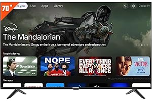 Hoowel Google Smart TV 70 Inch 4K Ultra HD, Google TV, Google Assistant Built-in with Voice Remote,Compatible with Bluetooth,Dolby Audio Chromecast Built-in