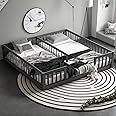 PVWIIK Twin Size Double Frame Floor Bed with Fence for Girls & Boys,Montessori Floor Bed w/Safety Guardrails for Girls,Boys,No Box Spring Needed, Grey