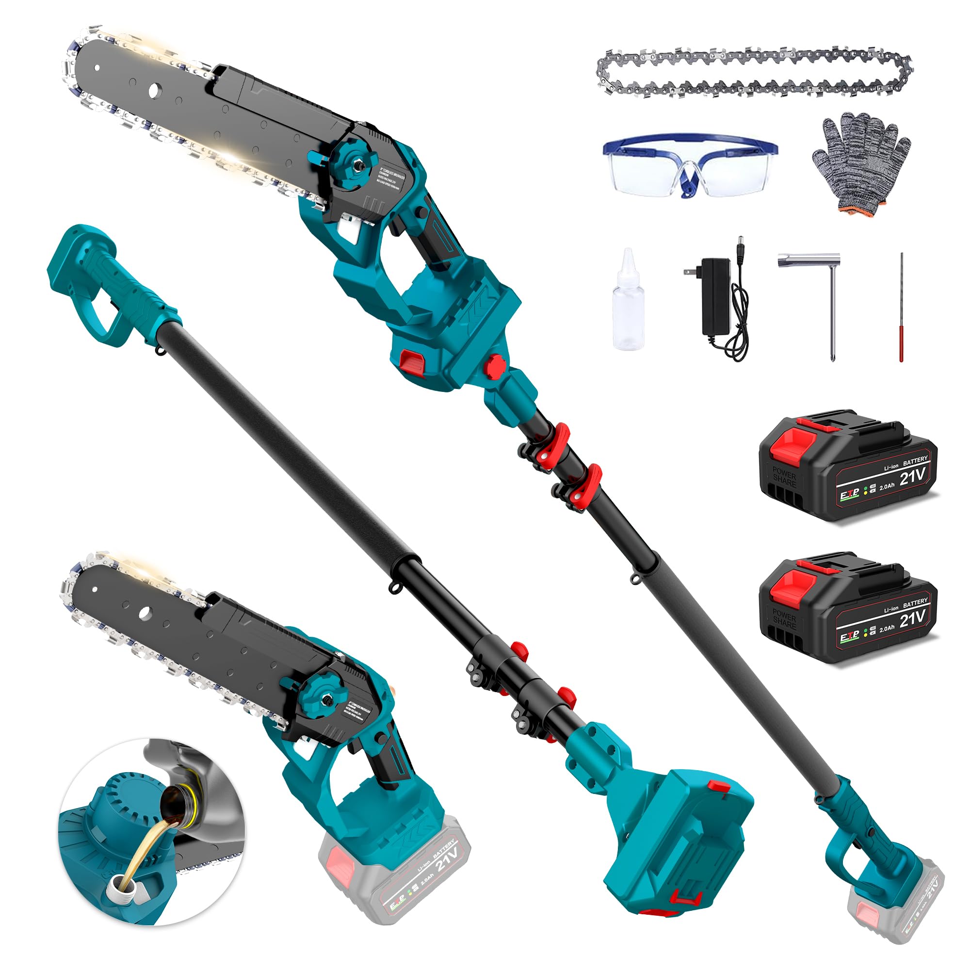 Photo 1 of *MISSING PARTS - see clerk notes*
2-in-1 Electric Pole Saw for Tree Trimming, 8 Inch Cordless Mini Chainsaw with Extension Pole, 21V 2.0Ah Battery Powered Pole Chain Saw, Auto Oiling, 13 FT Max Reach Extension Pole for Outdoor