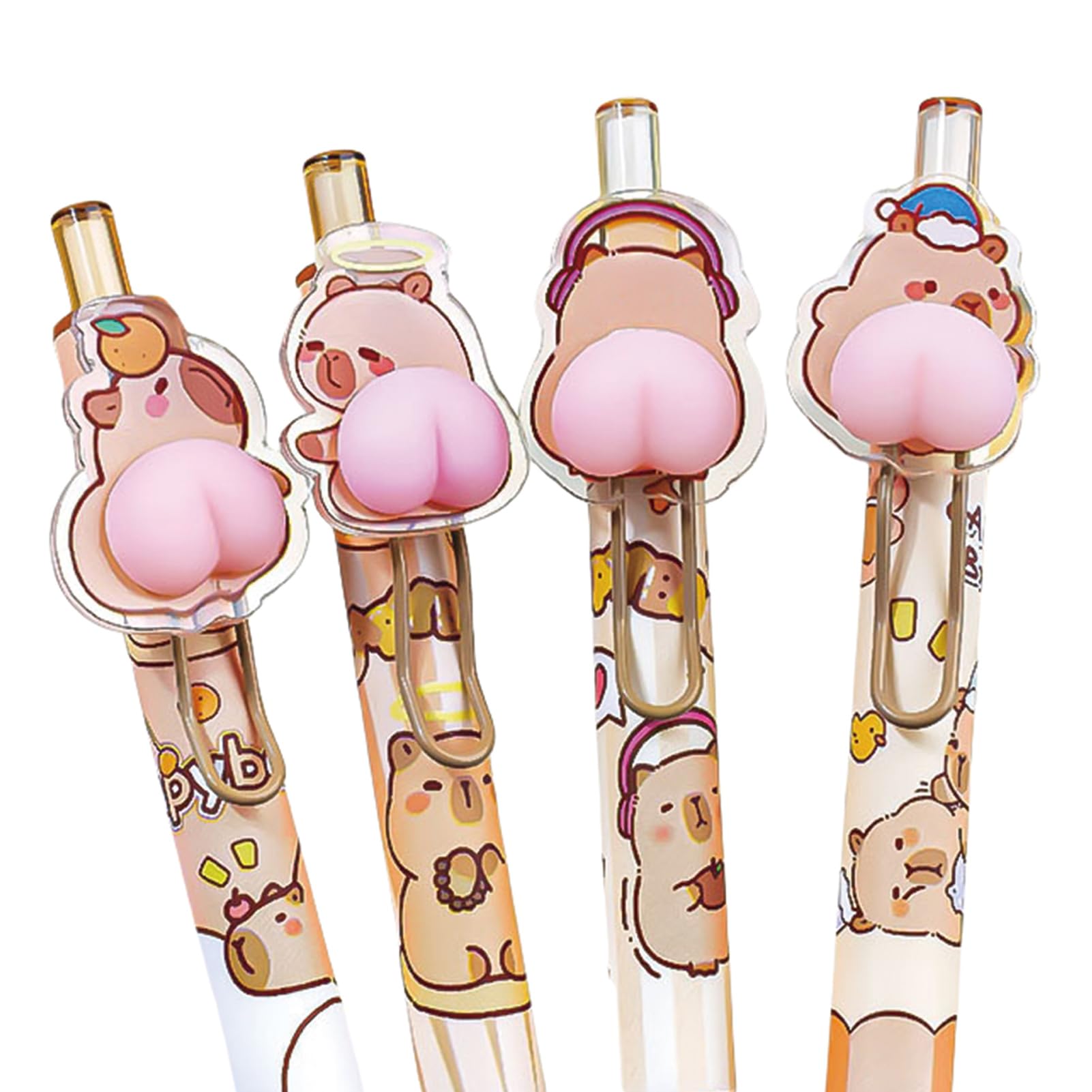 Photo 1 of MOZXIRZ 4 Pcs Cute Retractable Pens Cartoon Capybara Pen 0.5mm Black Gel Ink Pens Funny Soft Grip Writing Pen for Girls Boys Women Men Office School Supplies (Capybara)