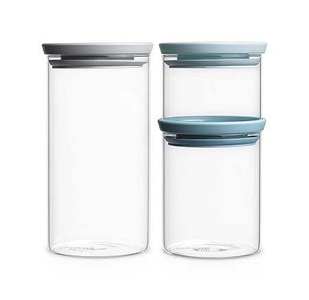 Brabantia Vorratsdosen 3er Set mit Deckel (1 x mint 0.3 L, 1 x petrol 0.6 L, 1 x grau 1.1 L)