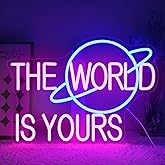 Virlusy The World is Yours Neon Sign for Wall Decor Dimmable Pink Led Lights Signs for Bedroom Letters Neon Light for Office Game Room Man Cave Graduation Party Wedding Decor Birthday Gift for Girl