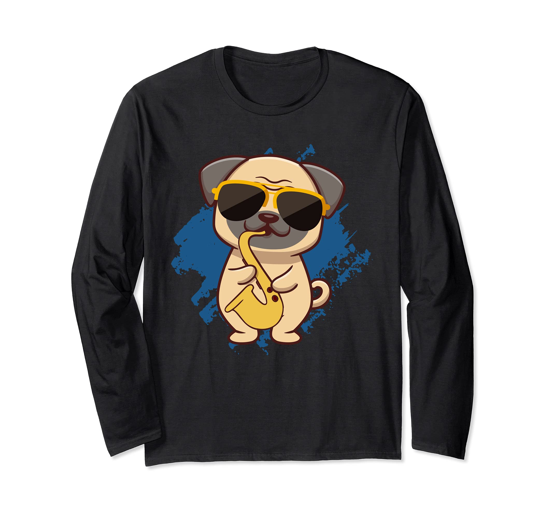 Pug Paws Jazz Metal Wind Instrument Classic Saxophone Music Long Sleeve T-Shirt
