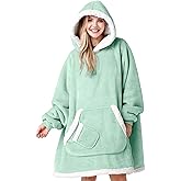 Giggling Getup Wearable Blanket Hoodie for Women Men Gifts for Women Mom Wife Sherpa Fleece Hooded Blanket Sweatshirt Cozy Sherpa Wearable Throw with Pocket & Sleeves for Adult Standard Light Green