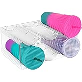 Stackable Water Bottle Organizer for Cabinet, Plastic Bottle Holder Designed for Starbucks Studded Tumblers up to 40oz, Plastic Cup Holder&Wine Rack for Pantry,Cupboard- 2 Layers Hold 6 Bottles