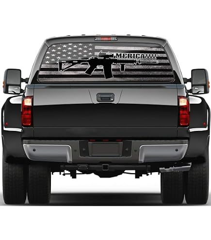 American Flag Rear Window Decal For Trucks – Perforated Vinyl, Black Skull Design, 65x17 Inches - View #11