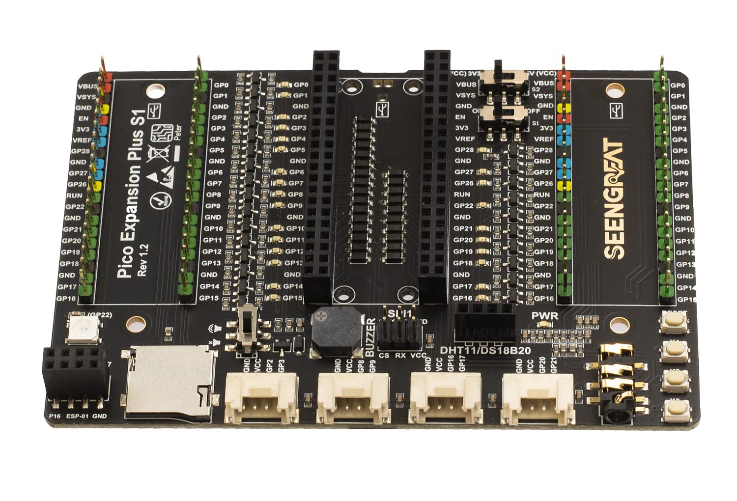 SEENGREAT GPIO Expander for Raspberry Pi Pico Expansion Boards Dual GPIO Expansion Plus S1 2 x 20 Pin Pico with Micro SD Card Slot 3.5 mm Audio Jack Reset Button