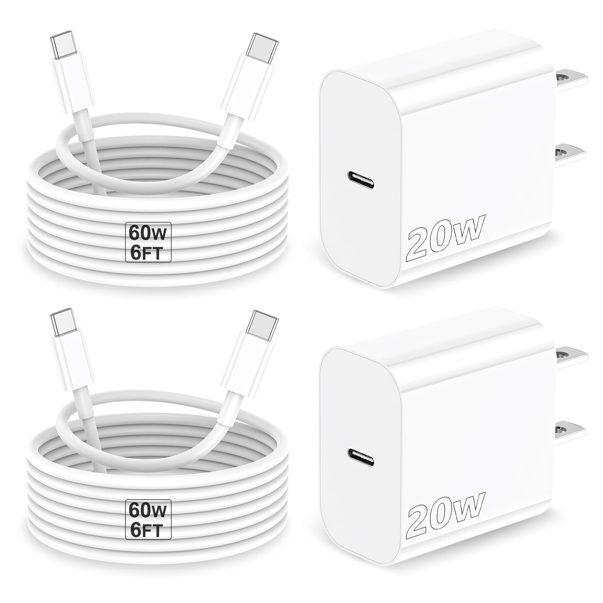 iPhone 17 Charger, 2Pack 20W Type C Charger Fast Charging Block with USB C Charger Cable 6FT for iPhone17/ 17 air/ 17 Pro/ 17 Pro Max, iPhone 16 Pro Max/ 15 Pro Max Charger, iPad 12.9/11, iPad Air/Pro