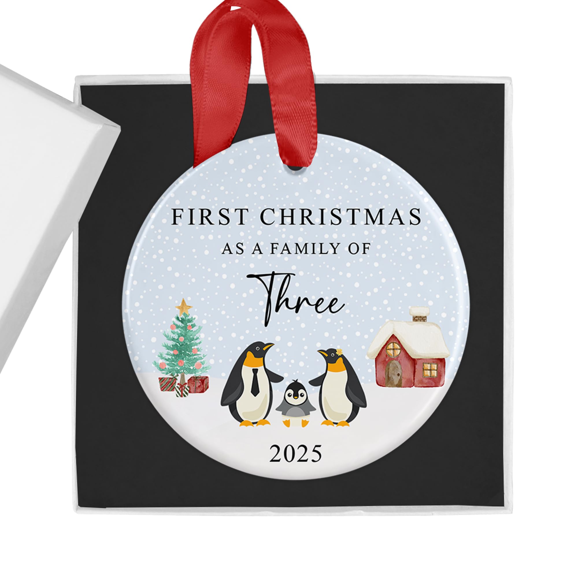 First Christmas as a Family of Three Bauble, Family Of 3 Xmas Ornament, Gift Box, New Baby Gift, New Parents Gift, Baby's First Christmas Keepsake, Tree Decoration