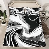 jejeloiu Black White Fitted Sheet Full Size Kids Abstract Art Bed Sheets Set for Boys Girls Teens Modern Art Bedding Set Breathable Geometric Bedroom Decor