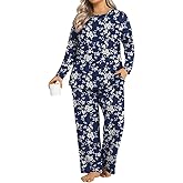 Findsweet Plus Size Women's Pajamas Sets 2 Piece Long Sleeve Pj Sleepwear Soft Comfy Tops and Pants with Pockets