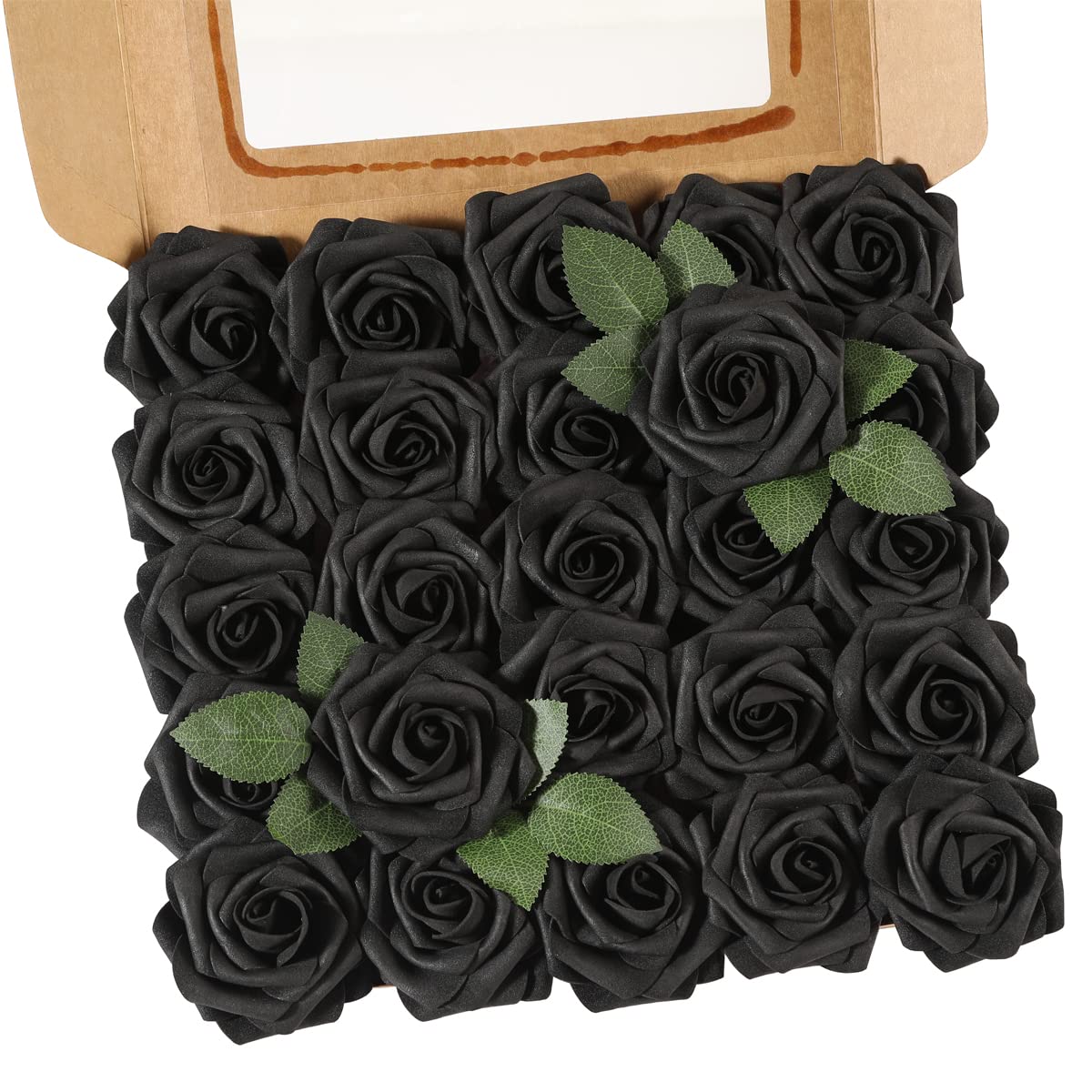 Ruiuzioong Artificial Flowers, 25pcs Real Touch Foam Roses DIY Flowers for Wedding Bouquets Centerpieces Arrangement Party Baby Shower and Home Decor (Black, 25pcs)