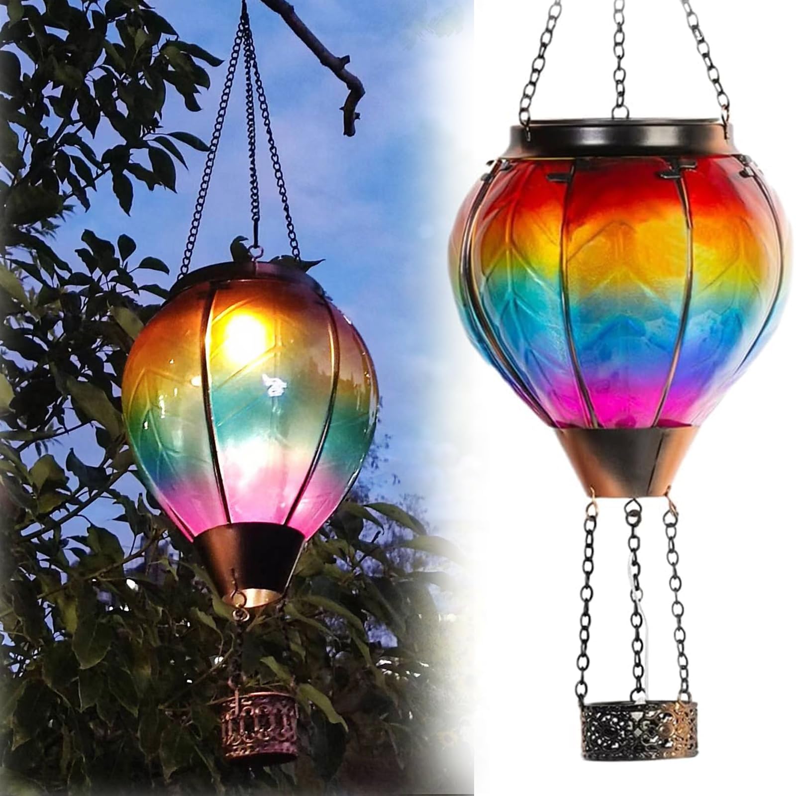 Neioaas Hot Air Balloon Solar Lantern - Twinkling Flame Hanging Solar Lantern, Outdoor Waterproof Light Garden Decoration for Patio Garden Yard Party Decoration (Colorful)