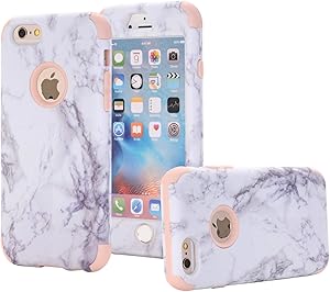 iPhone 6 Case, iPhone 6s Case, KMISS Shockproof Marble Pattern [Drop Protection] Hybrid Heavy Duty Three Layer Full-Body Protective Armor Defender Case for iPhone 6/6S 4.7" (Rose Gold)
