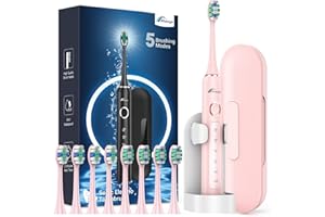 Rtauys Sonic Electric Toothbrush for Adults and Kids - Rechargeable Ultrasonic Toothbush with 8 Brush Heads & Travel Case