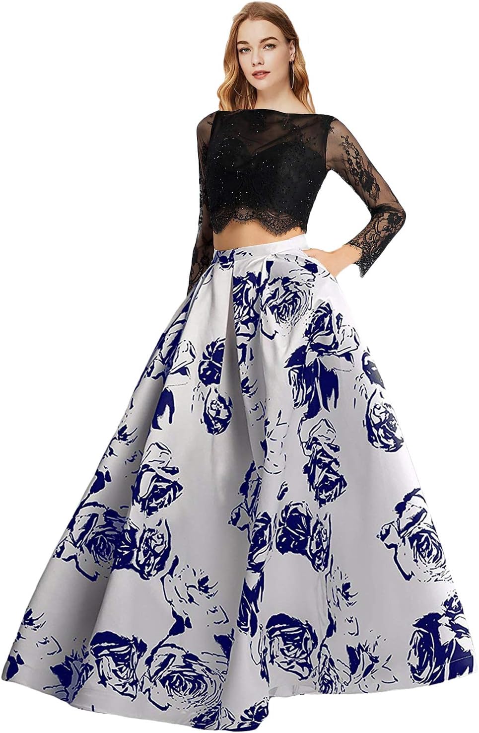 Monalia Women's Long Sleeves Prom Dresses Formal Evening Gowns H038
