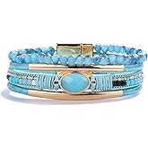 FANCY SHINY Leather Wrap Bracelets Crystal Beads Bracelet Boho Cuff Stone Charm Bracelets with Clasp Costume Jewelry for Women
