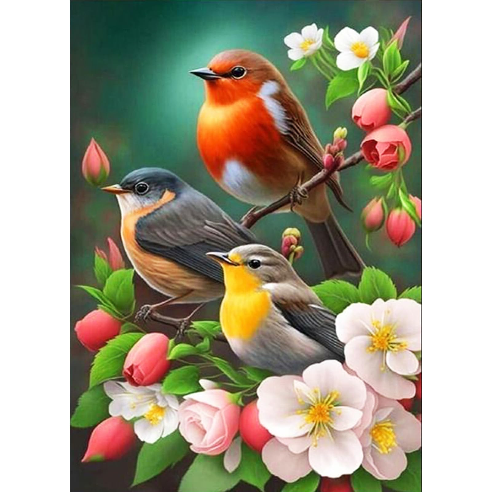 DAERLE Birds with Flowers DIY Diamond Painting Kit, 5D Animal Art Craft for Adults & Kids, 30x40cm