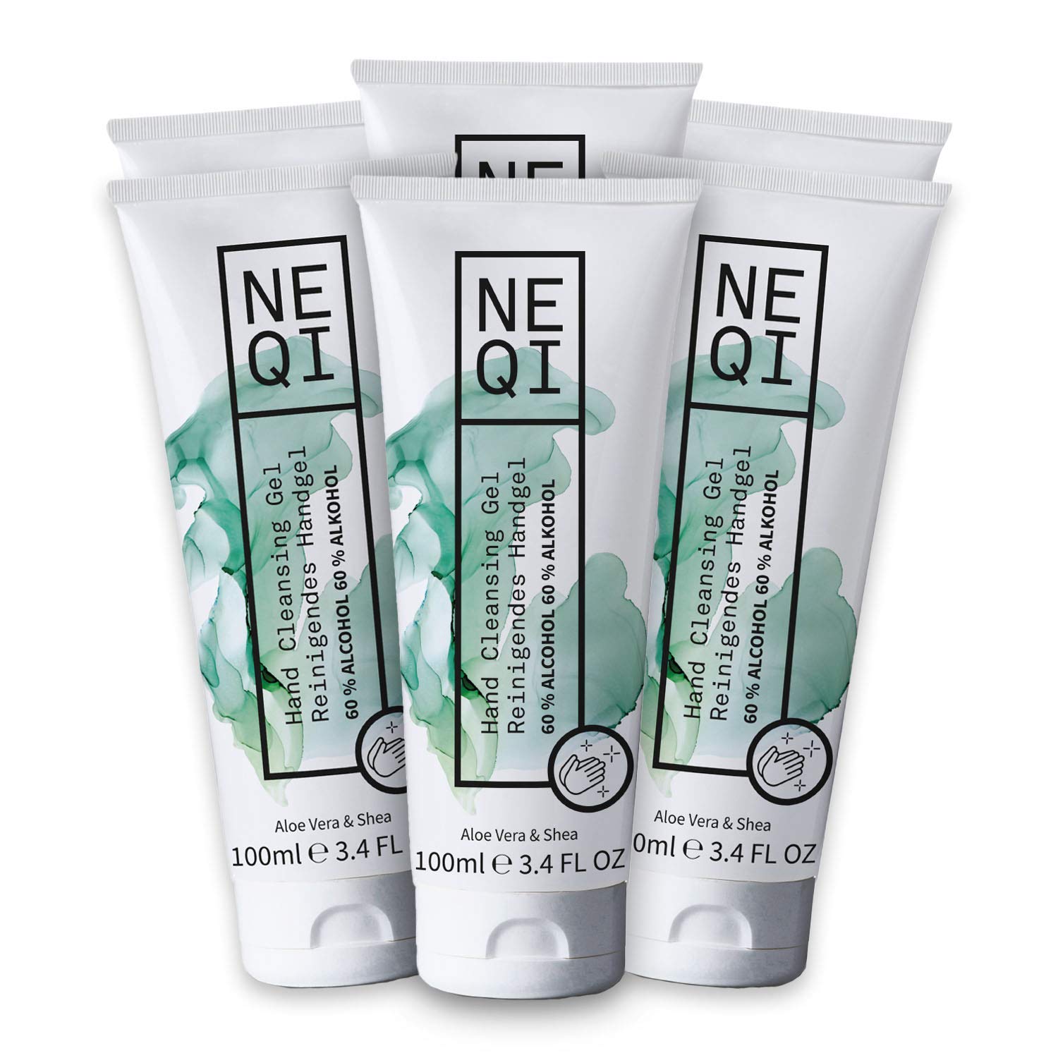 NEQI Hand Cleansing Gel 100ml | 60% Alcohol | Kills 99.9% of Bacteria | Pack of 6