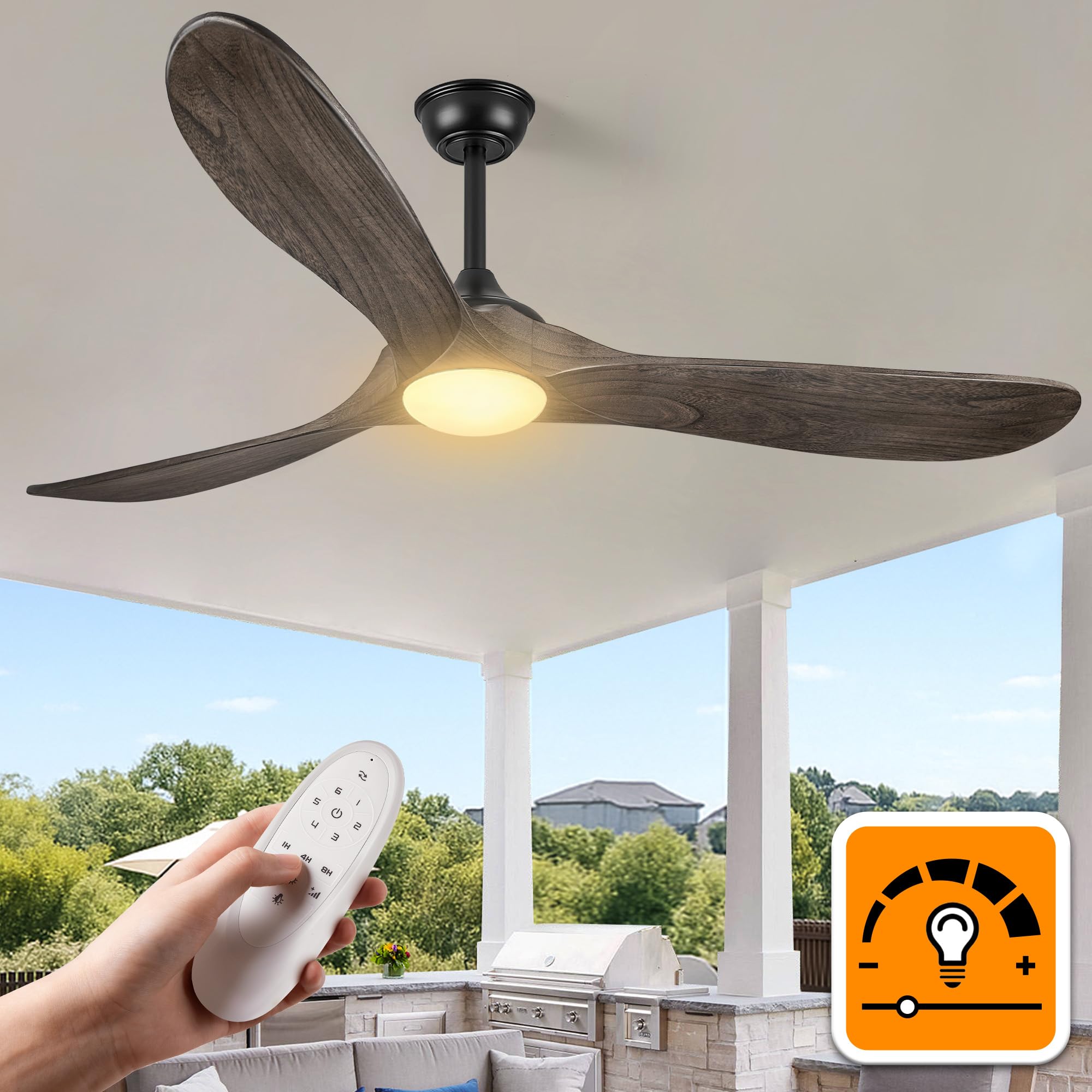Photo 1 of ***PARTS ONLY***Haipeel 60 Inch Outdoor Ceiling Fans with Lights, Propeller Solid Wood Ceiling Fans with Light and Remote Control for Outdoor Ceiling Fan with Light for Patio Farmhouse, DC ETL Listed, Deep Brown