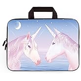 14 14.1" 14.2" 15" 15.4" 15.6" inch Inch Laptop Sleeve Case Protective Bag with Outside Handle,Ultrabook Notebook Carrying Case Handbag Compatible with Toshiba HP Chromebook(Two Pink Unicorns)