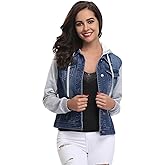 MISS MOLY Women's Layered Drawstring Casual Hoodie Denim Jackets Jean Jacket Coat w Pockets