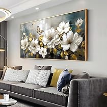 FLUORESCENT PALACE 絵　60cm×60cm Amazon.com: Wall Art Modern Flower Artwork Paintings White