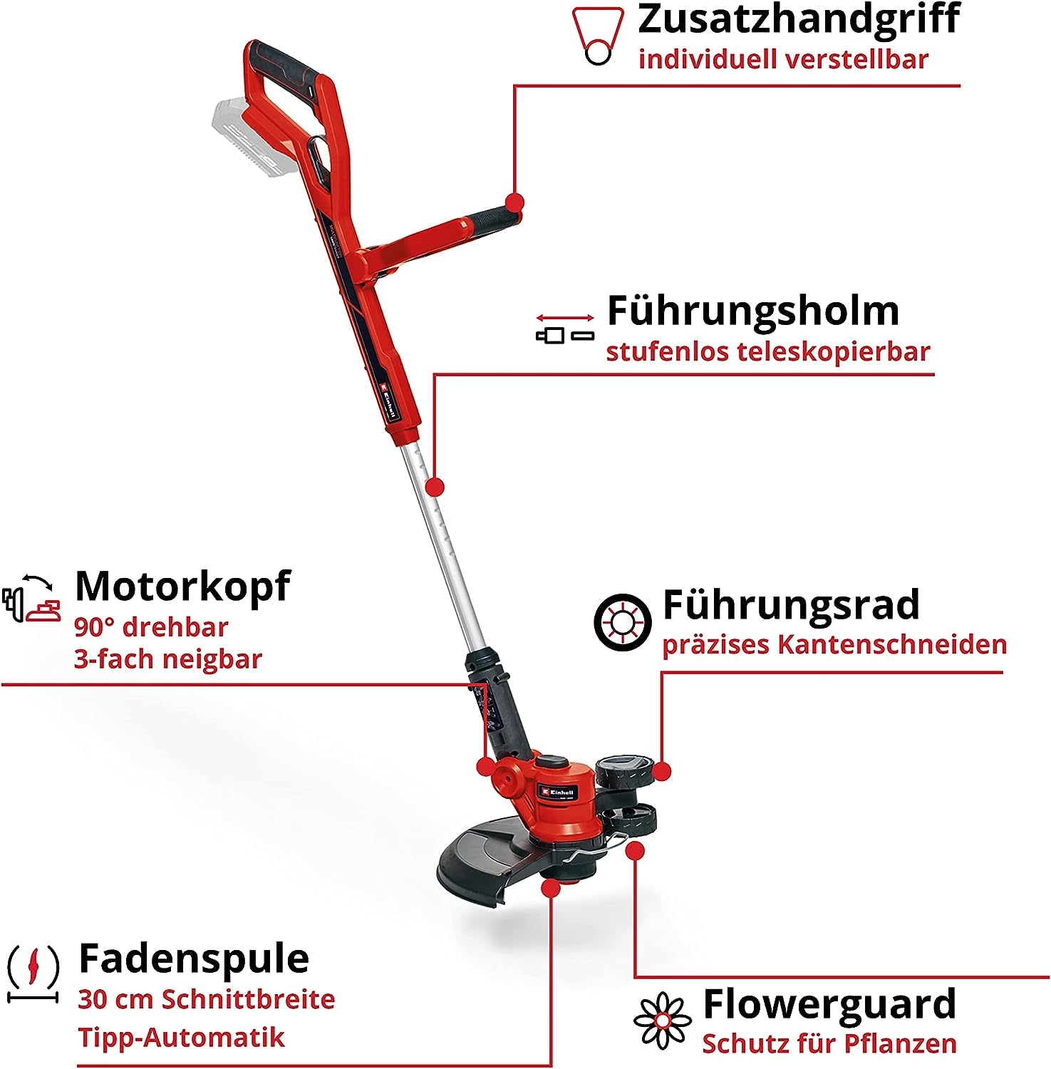Einhell Akku-Rasentrimmer GE-CT 18/30 Li-Solo Power X-Change (Li-Ion, 18V, Schnittbreite 30 cm, Motorkopf 90° drehbar & neigbar, inkl. Fadenspule, ohne Akku und Ladegerät) 3