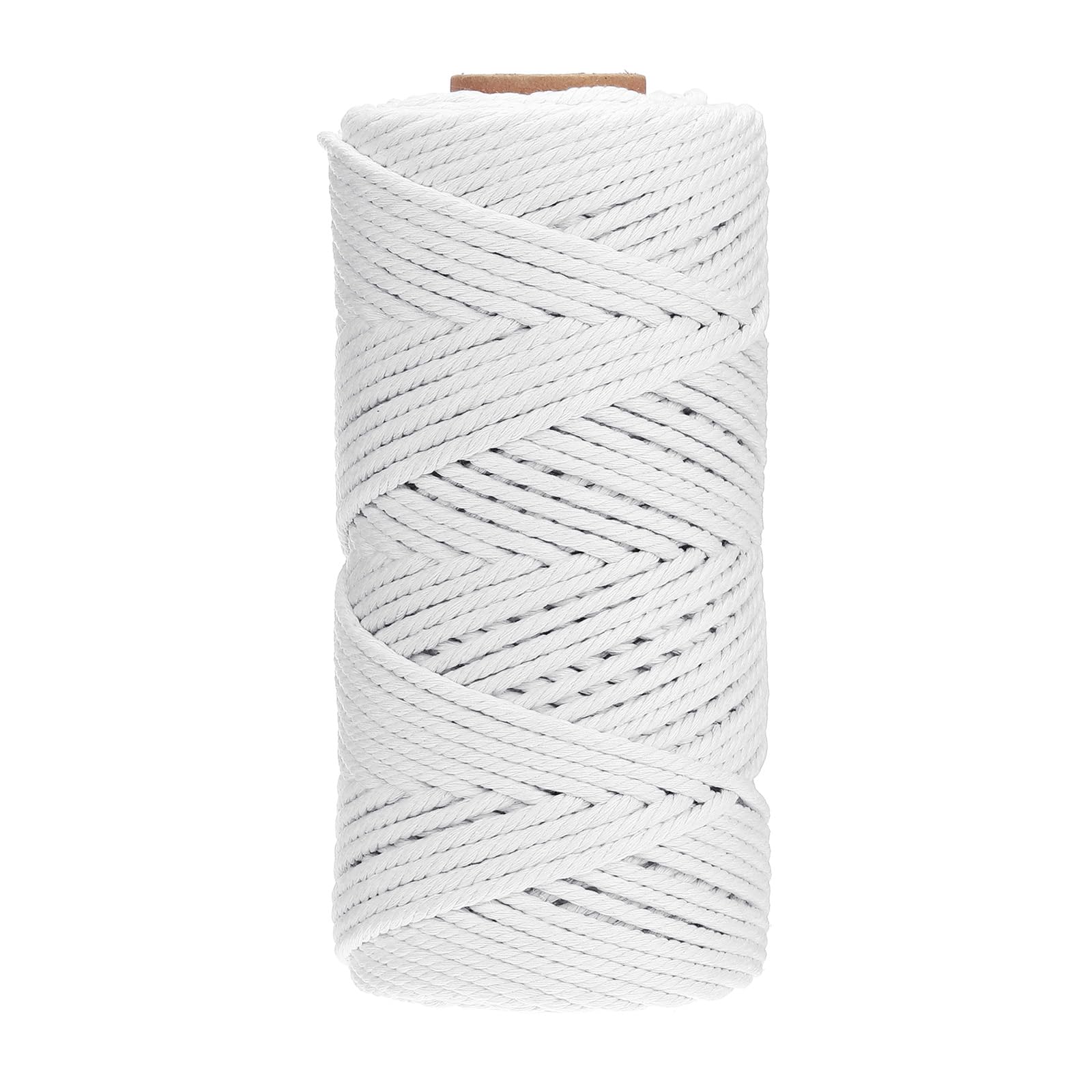 PATIKIL 4mm x 109 Yard Macrame Cord, Soft Cotton Colored Macrame Yarn String 4 Strand Twisted for Wall Hanging Plant Hanger Dreamcatcher DIY Knitting Supplies, White