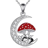 Vadmans Mushroom Necklace Sterling Silver Mushroom Pendant Cubic Zirconia Moon Jewelry Gift for Women Wife Mother