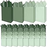 Whaline 36 Pcs Sage Green Paper Gift Bags with Tissue Paper Gradient Green Party Favor Bags with Handle Goodie Candy Treat Bag for Mother's Day Wedding Birthday Baby Shower One Lucky Duck Patry