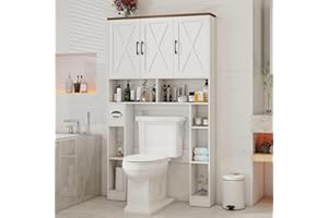 Over The Toilet Storage Cabinet,Farmhouse Toilet Cabinet Rack with 3 Barn Doors,Space Saving Bathroom Organizer with Shelves,