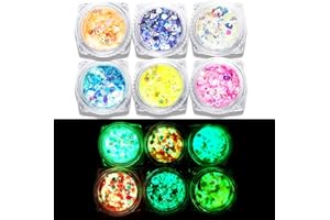 Glow in The Dark Glitter, JEMESI 6 Color Luminous Iridescent Chunky Glitter, Cosmetic Craft Glitter Set for Epoxy Resin, Body, Face, Nail, Craft and Festival Party Decoratio