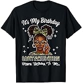It's My Birthday Sagittarius Queen Camo Bow Afro Black Girl T-Shirt