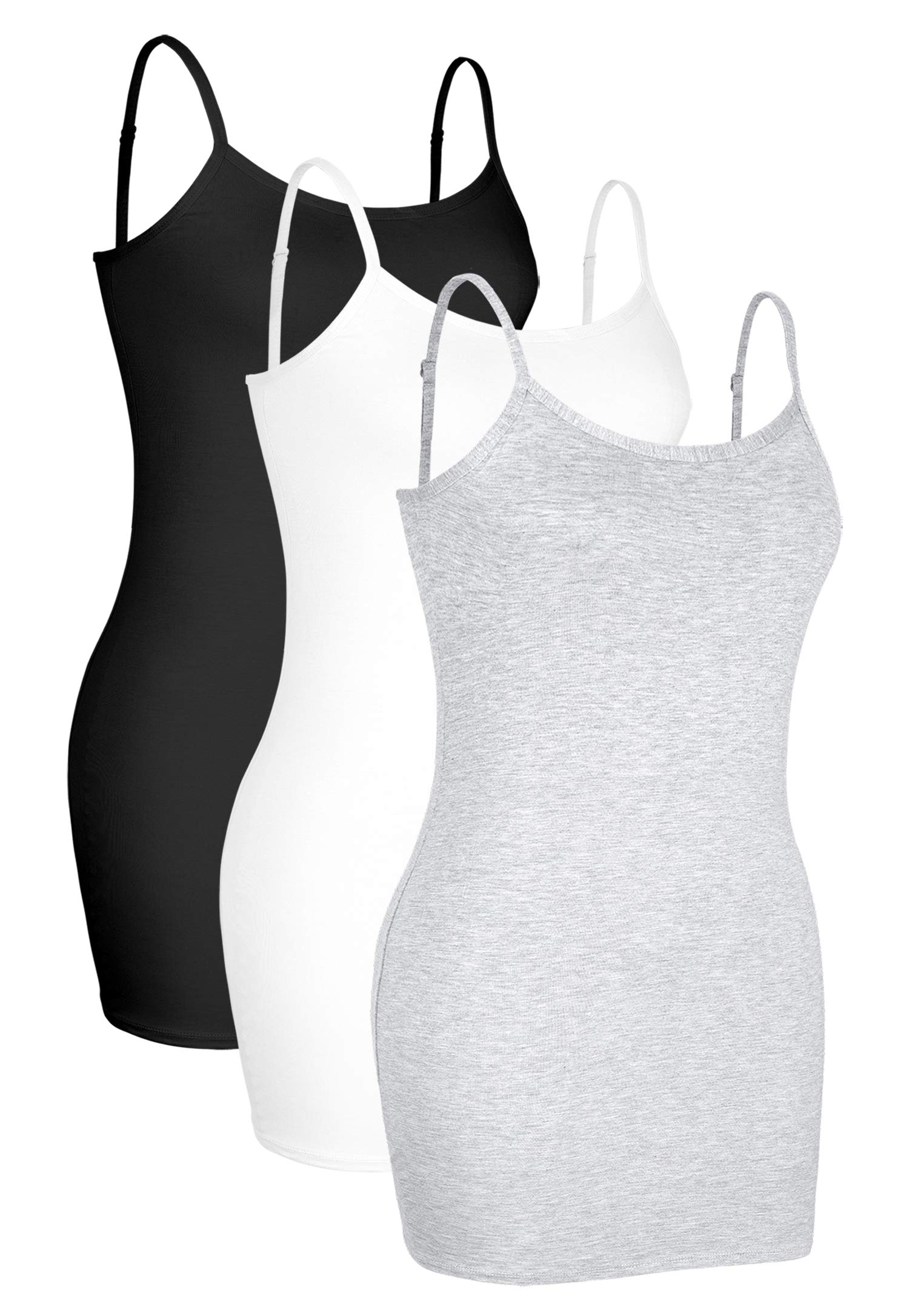 Women Basic Long Camisole Solid Sleeveless Top UK Size 6-8(White/Black/Grey)