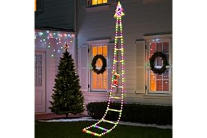 CAMANTU Christmas Ladder Lights with Santa Claus, 248 LED Rope Ladder Light, 8 Lighting Modes & 6H Timer, Waterproof Xmas Decorations Light for Indoor Outdoor, Yard, Porch, Wall, Christmas Tree Decor