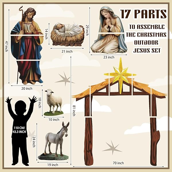 KIGLEY 6 PCS CHRISTMAS OUTDOOR NATIVITY SET 81″ TALL MANGER YARD SIGNS NATIVITY OUTDOOR DECORATIONS RELIGIOUS HOLY JESUS BIRTH MANGER SCENE SET FOR CHRISTMAS XMAS LAWN GARDEN DECOR