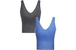 lemonsky Ribbed Tank Tops for Women, V-Neck Seamless Stretchy Camisole Tank Tops