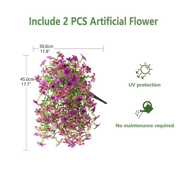 INQCMY ARTIFICIAL FLOWERS FOR OUTDOOR FAUX HANGING PLANTS SPRING SUMMER DECORATION 2 PCS FAUX FLOWERS FOR PLANT POT UV RESISTANT LOOK REAL FOR OUTSIDE HOME GARDEN ENTRANCE COURTYARD